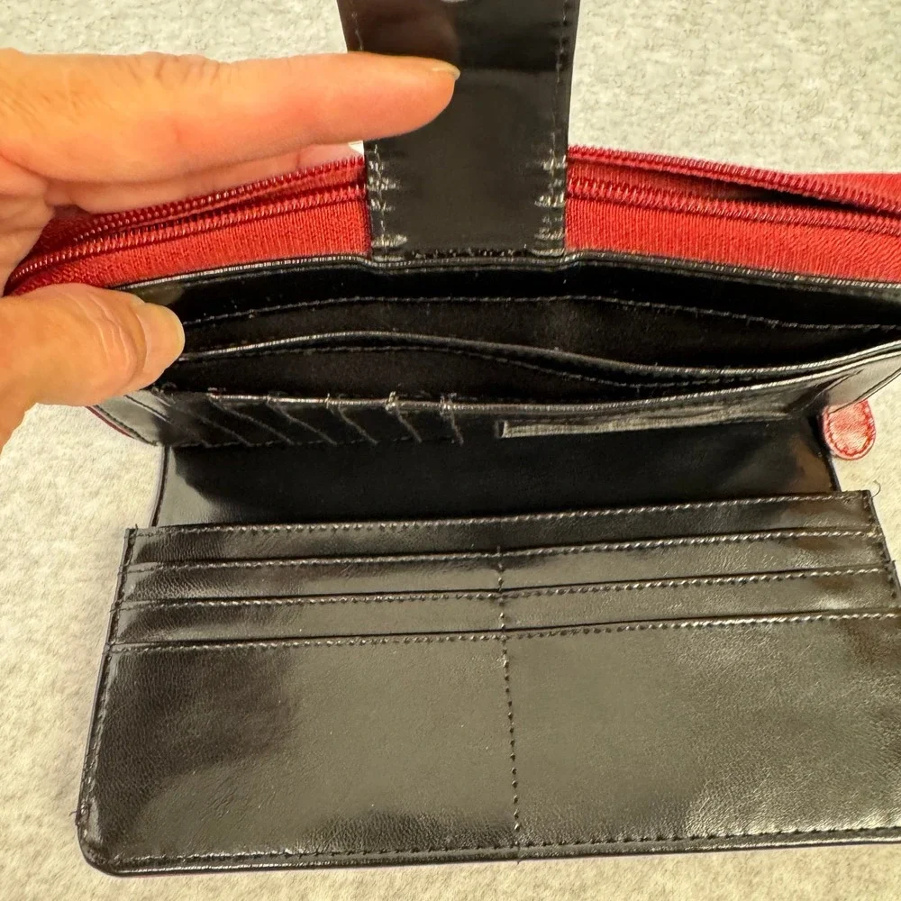 Genuine Leather Red Clutch Wallet 8x4 in Organizer Zipper Back Currency Pocket